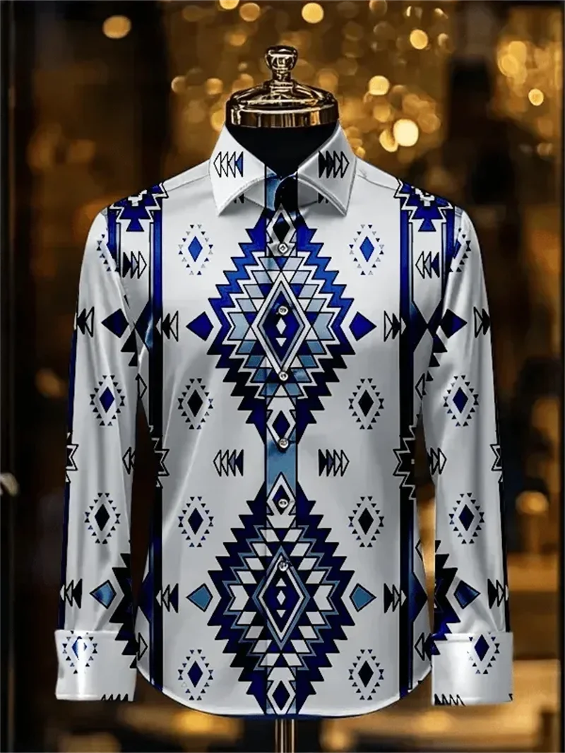 

New men's long sleeved shirt with 3D heart print design, fashionable and luxurious printing, comfortable and soft top