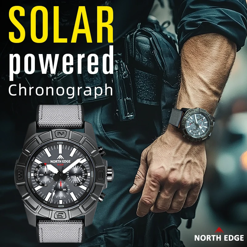 

Norh Edge Fashion Men Watch 5ATM 50M Waterproof Swimming Solar Powered Watch Quartz Zinc Alloy Bezel Case Sports Wristwatch