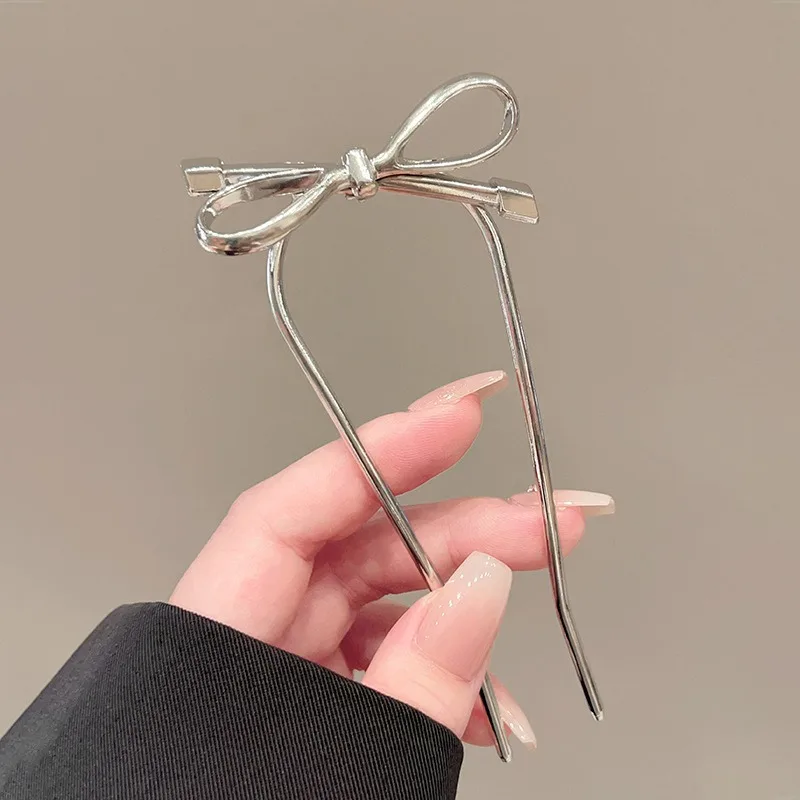 Minimalist Metal Style Bow Hairpin With High-end Hairstyle Embellishment Workplace Styling Art Exhibition Temperament Item image 3