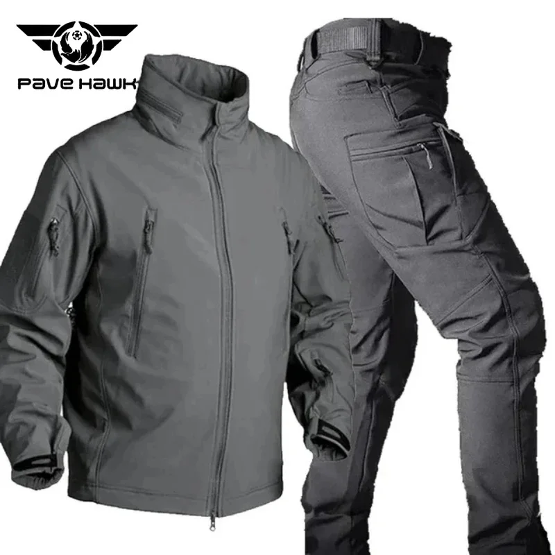

Waterproof Shark Skin Tactical Sets Men Multi-Pockets Fleece Soft Shell Jackets Windproof Warm Pants Outdoor Hiking Hunting Set