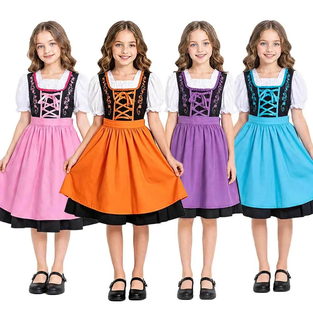 German Dirndl Dress Bavarian Traditional Oktoberfest Beer Festival Maid Waitress Child Girls Halloween Carnival Party Outfit Set