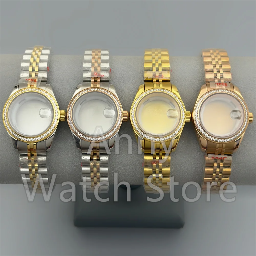 Lady's NH05 Watch Part 28mm Steel Watch Case Diamond Bezel Sapphire Glass Fit NH05 NH06 Movement For Women's 20.5mm Dial