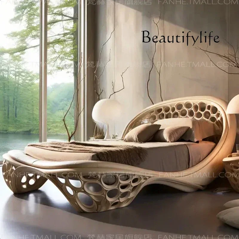 

A Popular Creative New Bed Honeycomb Solid Wood Bed Premium Cream Double Bed Master Bedroom