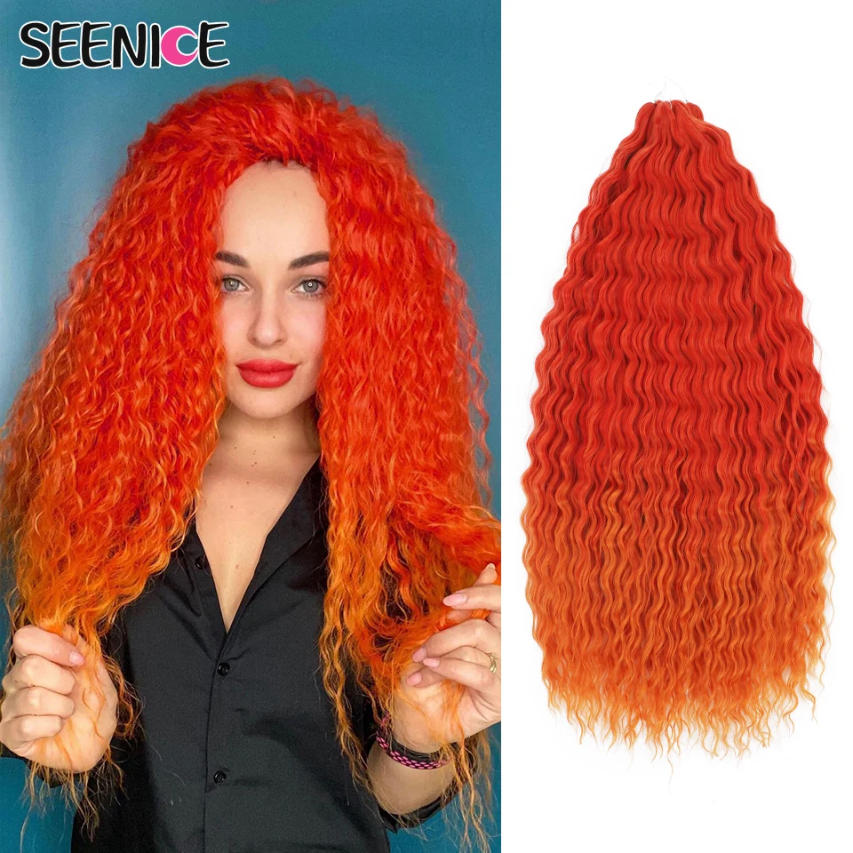 Rambut keriting Ariel keriting rambut keriting putar gelombang air rambut Crochet sintetis kepang rambut Ombre pirang merah muda 22 inci gelombang dalam mengepang ekstensi rambut