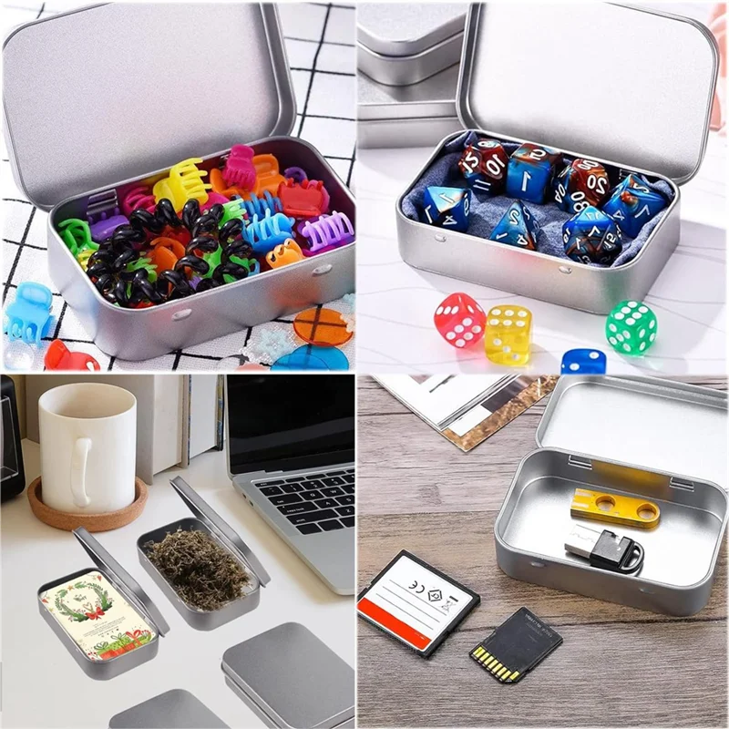

B-Est 2 PCS Small Storage Box With Lid Rectangular Small Tin Boxes Metal Box With Lid Small Tin Box For Home Storage Durable Sil