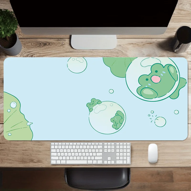 1pc Cute Frog Lotus Leaf Desk Mat Large Gaming Mouse Pad Non-slip Rubber Base Stitched Edge Keyboard Pads PC for Office Gamer