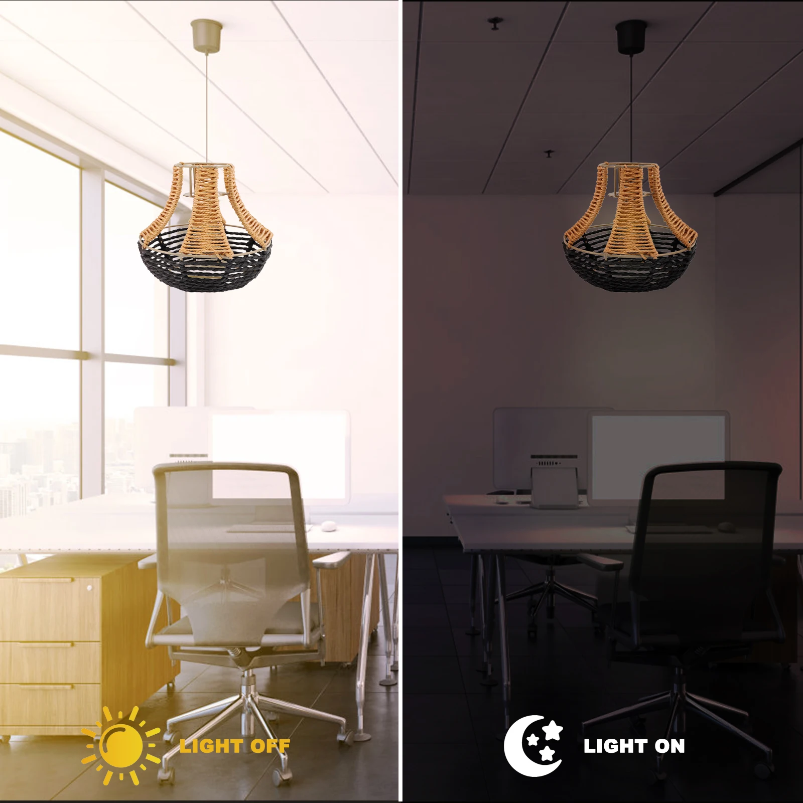 

Imitation Rattan Lampshade Black Pendant Light Cover Hand Woven Decorative Shade Durable Long Term Use Bedroom Study Dining Room