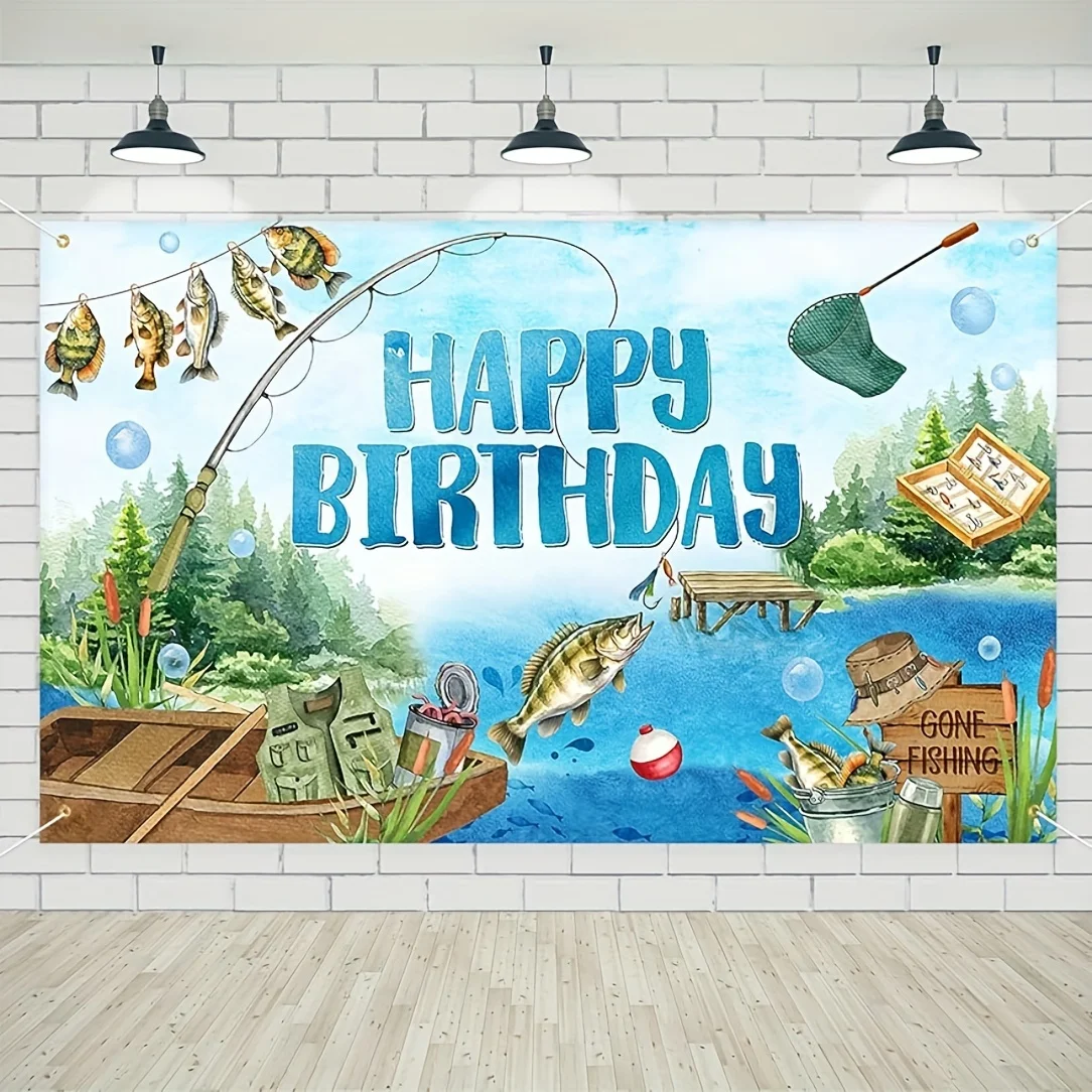 Fishing Banner Gone Fishing Happy Birthday Backdrop Fishing Theme Background For Men Birthday Party Fishing Party Supplies