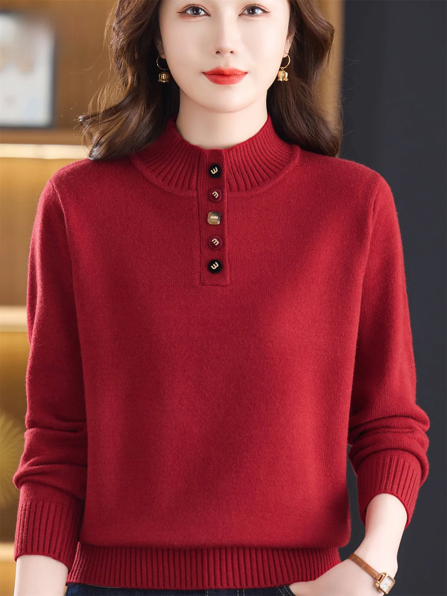 

Midlife Mommy Sle, осенне-зимний новый шерстяной свитер с высоким воротником, свободный утягивающий топ для женщин, модная ли одежда