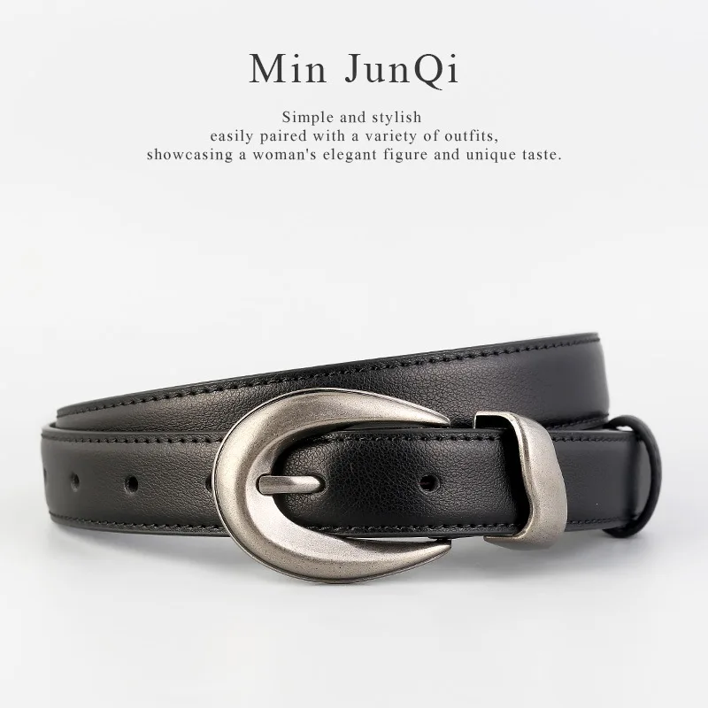 2026 Designer Irregular Silver Buckle Pin Adjustable Waist Belts for Women Black Coffee Brown Cowskin Cinturon Mujer Waistbands
