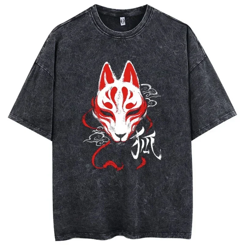 

Demon Slayer Harajuku Anime Pattern Printed T-Shirt Men's and Women's Summer Casual Washed Cotton Short Sleeves