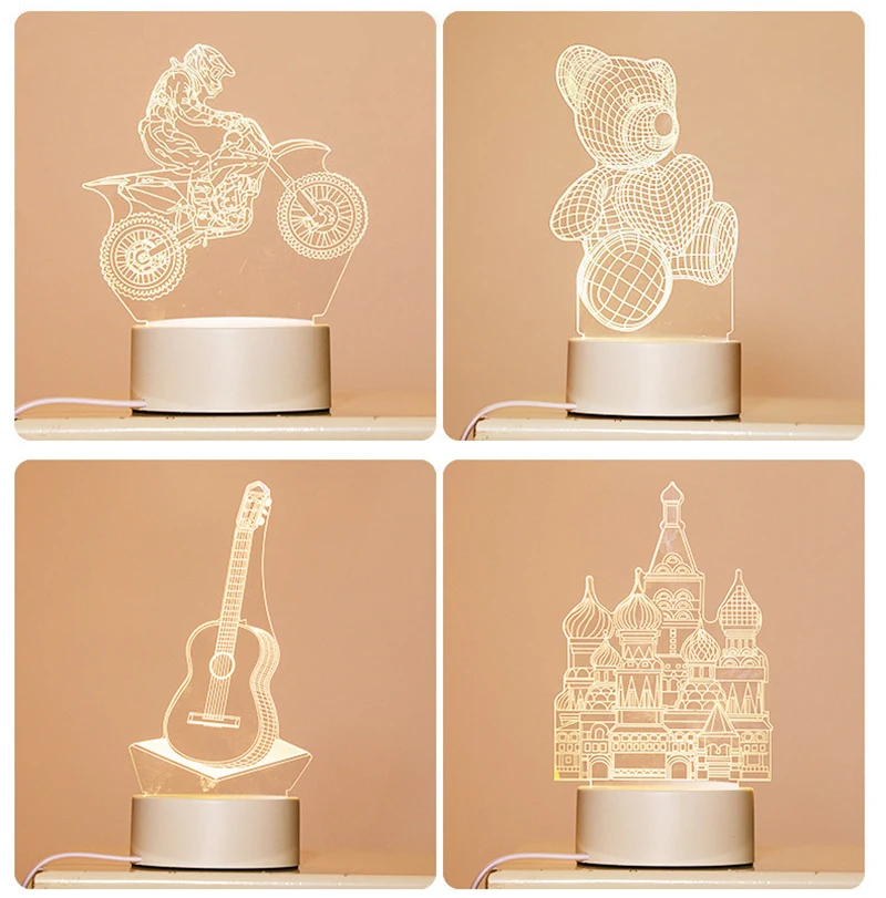 3D Lamp 3 Color Changing LED Night Light Dimmable Atmosphere Lighting Christmas Room Decor Novelty Nightlight Creative Gifts