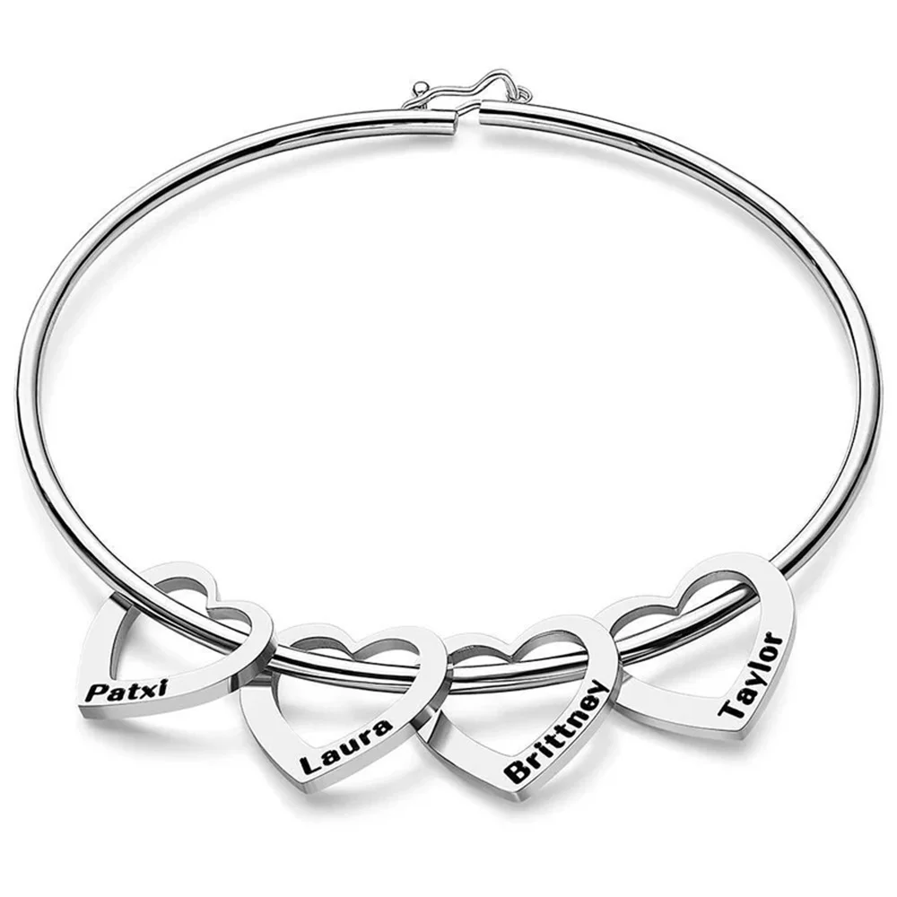 Eiegant Customized Engraved 1-9 Names Bracelet For Mama Stainless Steel Silver Personalized Heart Bangles For Women Jewelry Gift