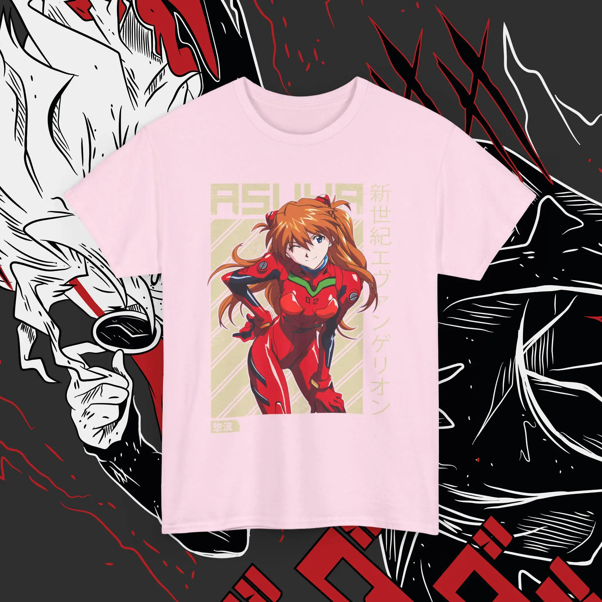 T-shirt regalo cosplay anime retrò giapponese Asuka Langley, T-shirt fan Evangelion Puro cotone strato base per tutte le stagioni peso pesante