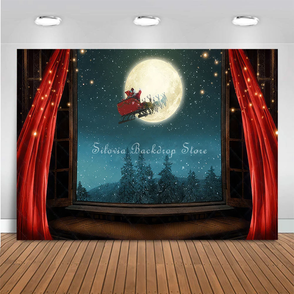 Winter Snowflake Christmas Window Photo Background Waiting On Santa Photography Backdrop Cloth Kids Portrait Photo Studio Props