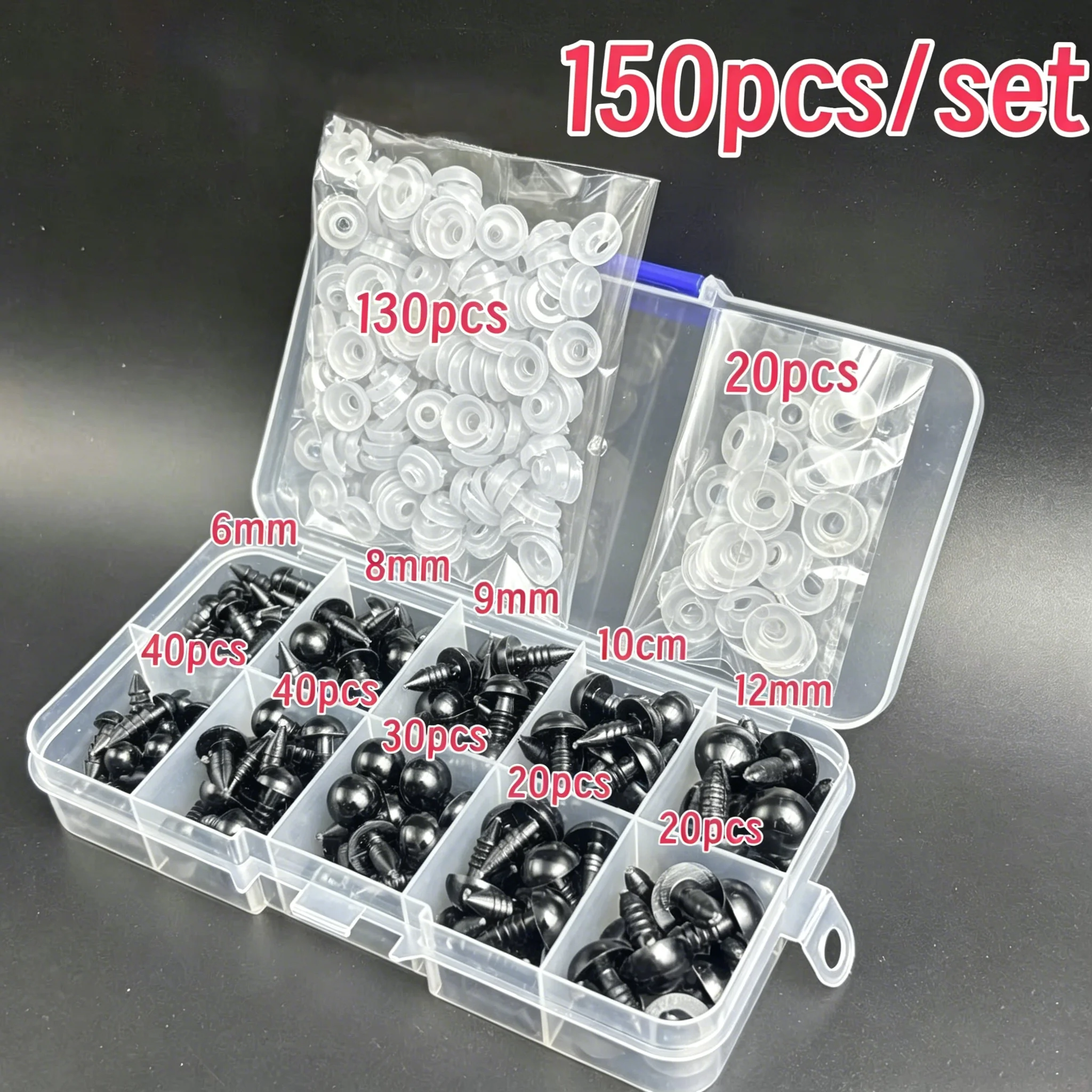 150PCS Safety Eyes and Noses Black Plastic Eyes Teddy Bear Nose with Washers for Doll Making Decoration Accessories