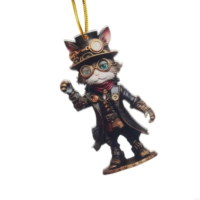H8WB Steampunk Inventor Cats Sculpture Halloween Home Decors Resins Craft Art Gift