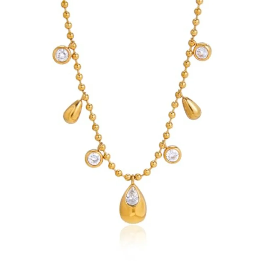 

Teardrop Pendant Necklace for Women Dainty CZ Drop Charm Necklace 14K Gold Plated Minimalist Choker Jewelry
