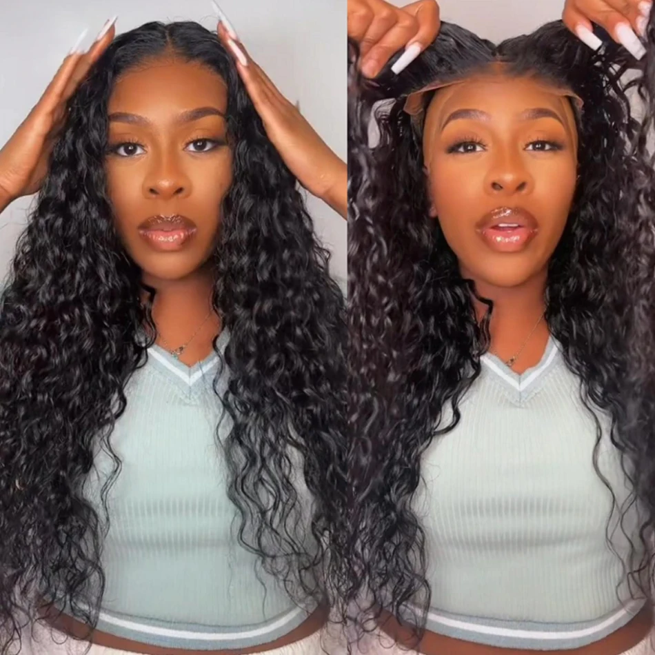 Desgaste e vá Glueless Water Wave Lace Front Wig molhado e ondulado perucas de cabelo humano indiano pronto para ir solto profundo encaracolado para mulheres negras