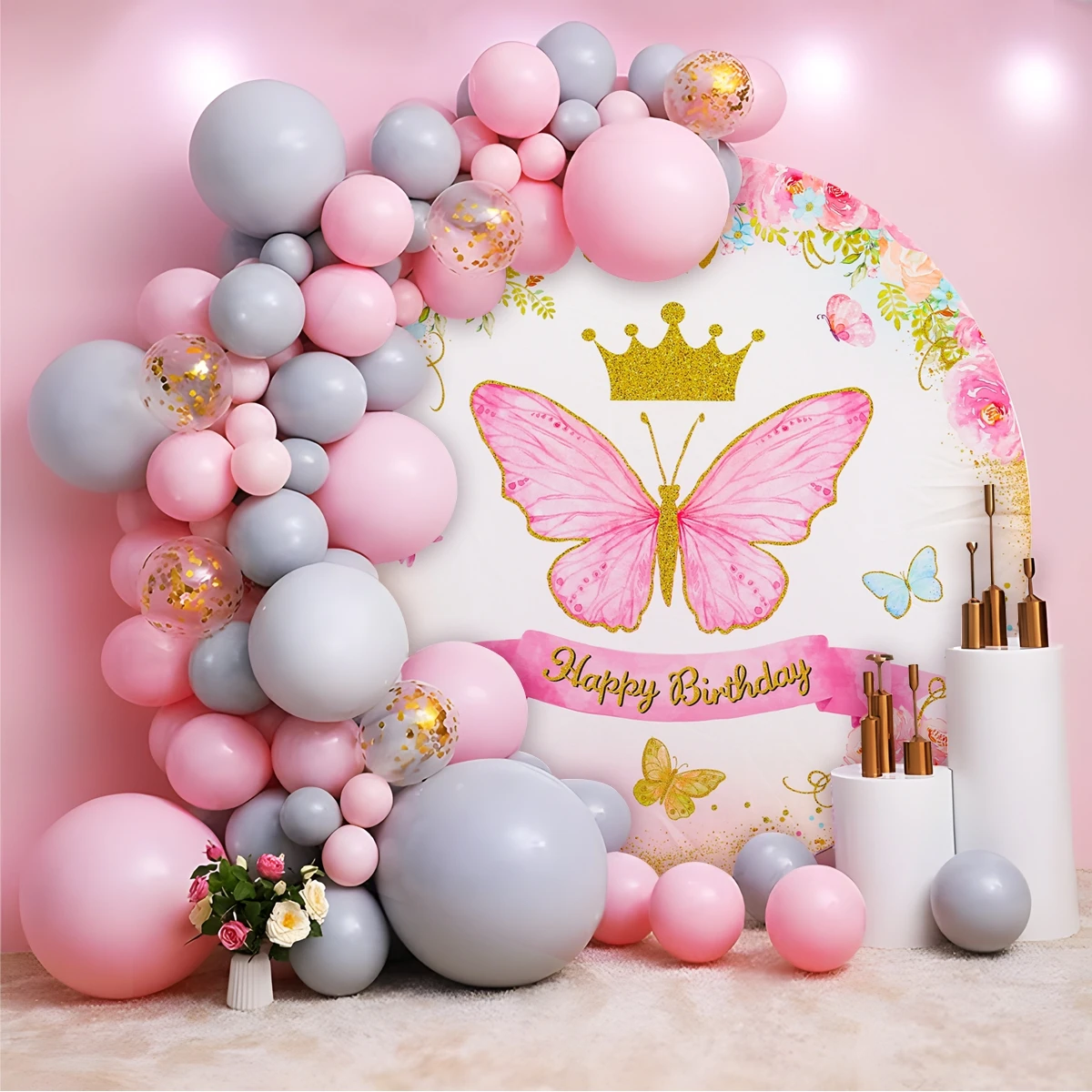 Wedding Round Balloon Arch Cover Circle Backdrop Stand Cover Jungle Butterfly Mermaid Birthday Party Decoration Baby Shower