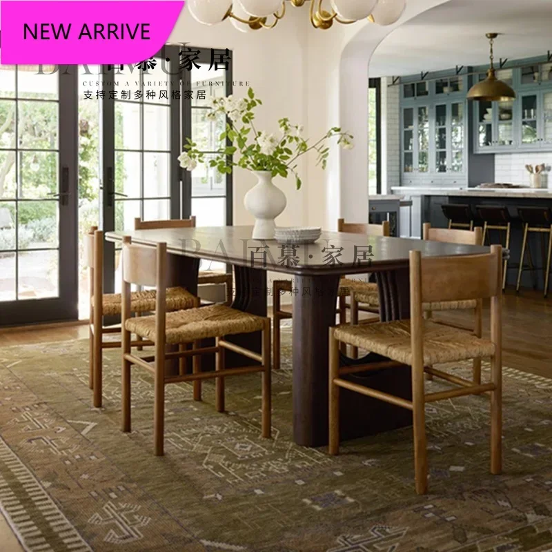 R134 Medieval wabi-sabi wind walnut solid wood rectangular dining table artist home dining table