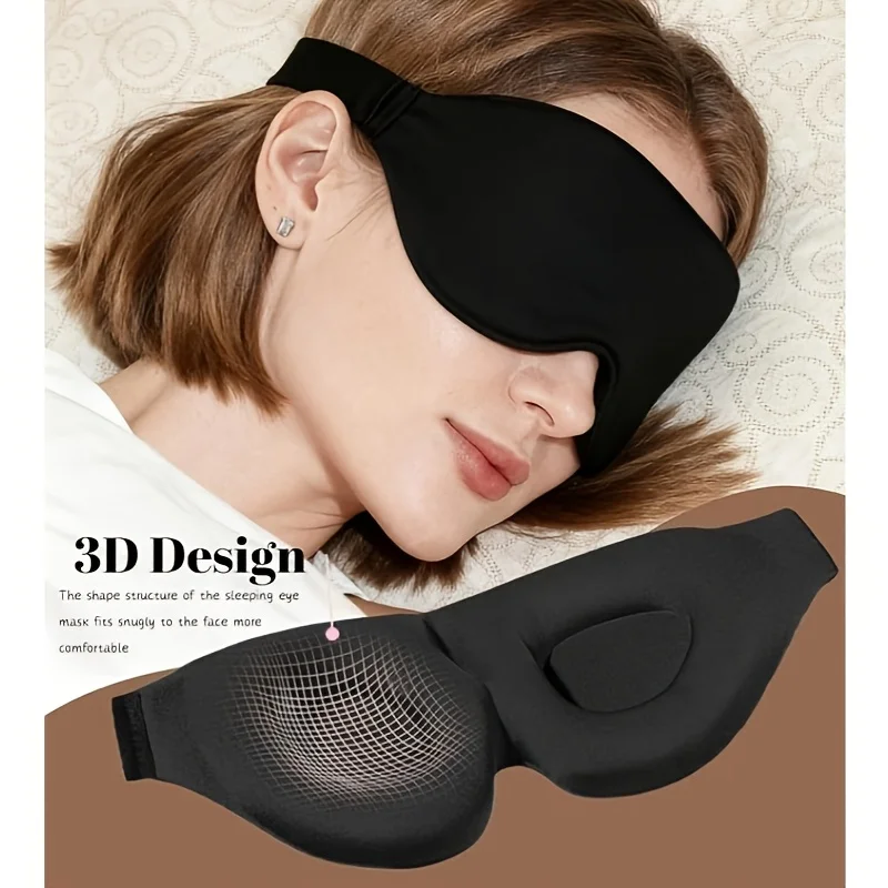 3D Contoured Sleep Eye Mask, Soft Light Blocking Blindfold, Comfortable Napping Mask for Travel Office