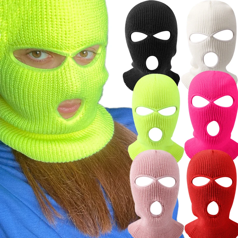 

3 Holes Winter Ski Mask Warm Unisex Balaclava Mask Hat Full Face Mask Colorful Knitted Ski Snowboard Hats Cap Hip Hop Beanie