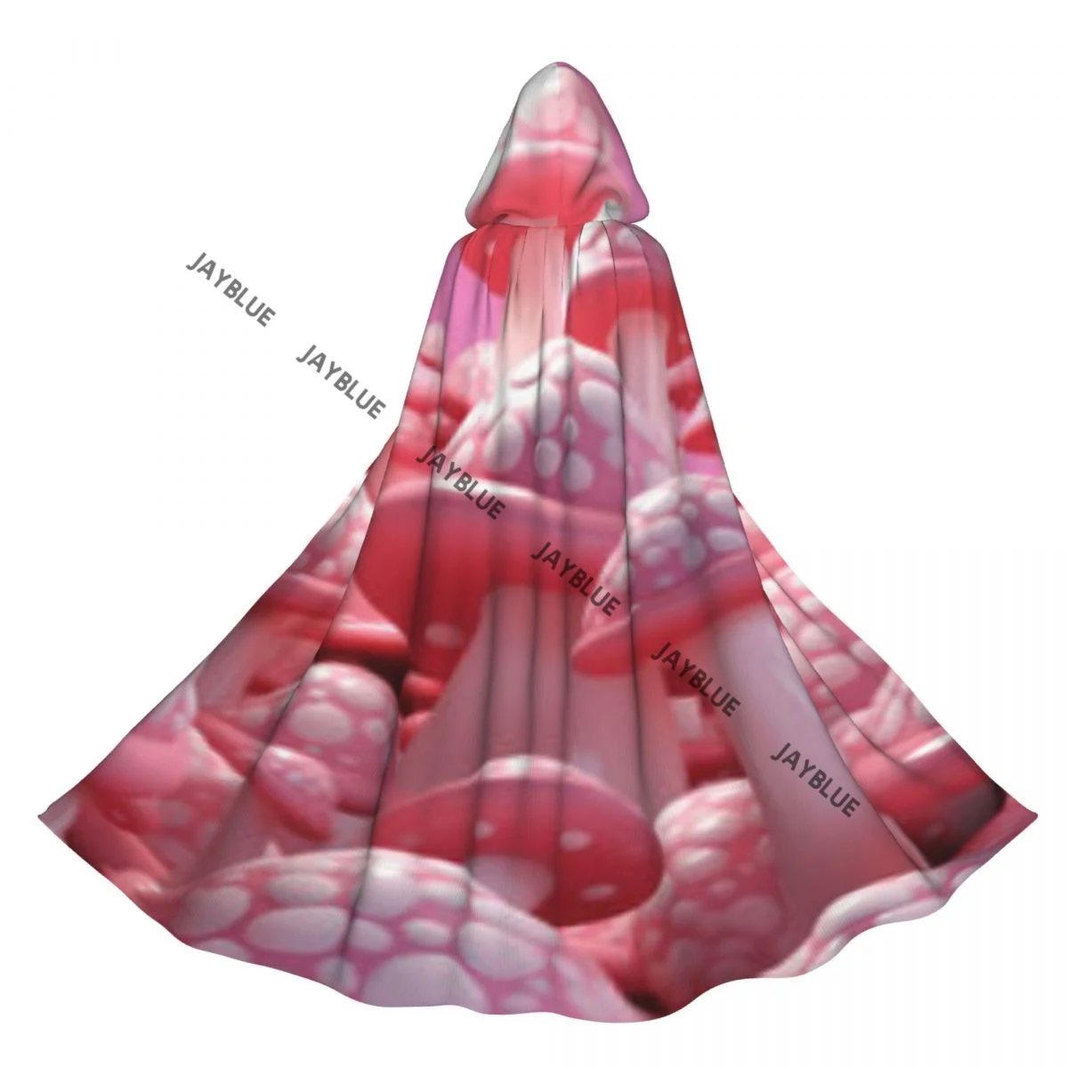 Mushrooms In Pink And White Colors Hooded Cloak Polyester Unisex Witch Cape Costume Accessory view 2