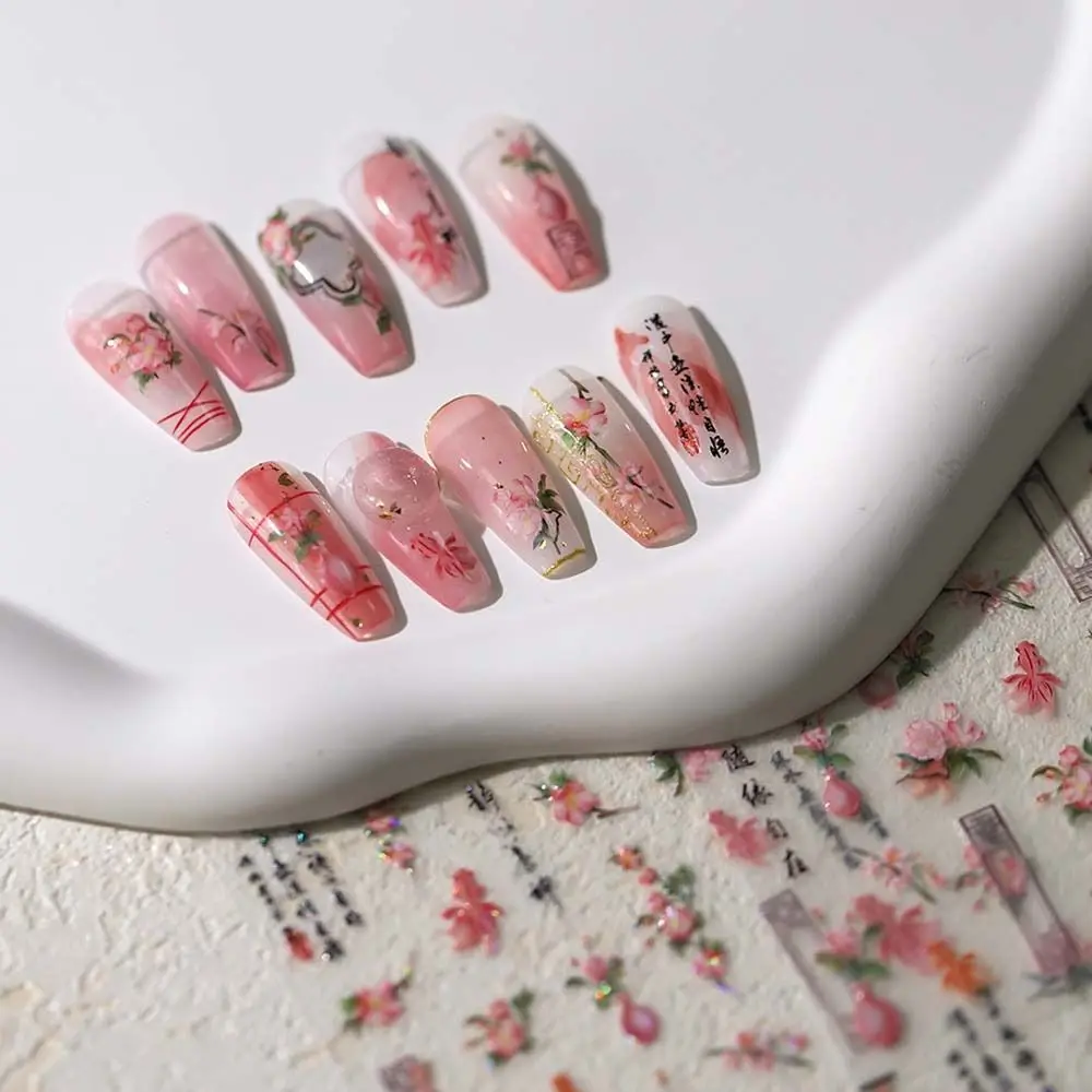 Autocollants chinois pour les ongles, motif fleurs, phénix, Cheongsam, décalcomanies, estampage à chaud, fournitures pour manucure