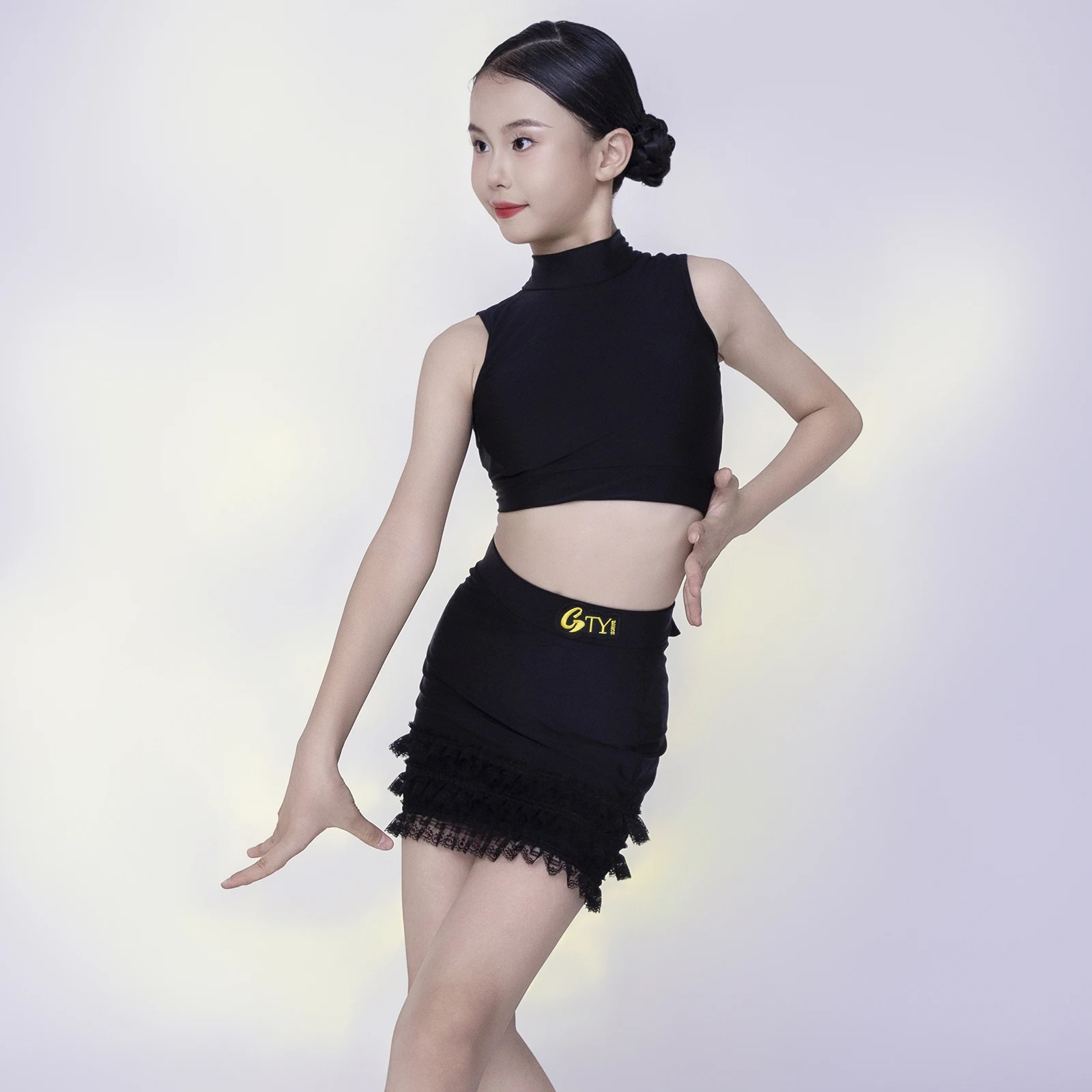 

Summer Latin Dance Clothes Girls Sleeveless Tops Ruffled Skirt Training Suit Cha Cha Rumba Samba Dance Practice Wear DNV24001