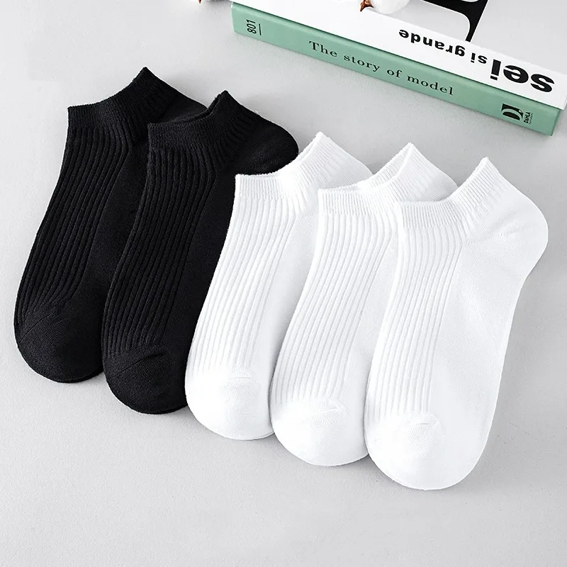 1 Pairs Solid Color Ankle Socks for Men Breathable Low Cut Socks Black White Boat Socks for Women EU 38-43