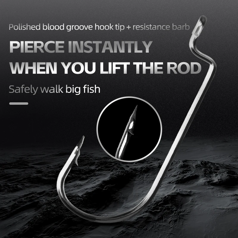 MEREDITH Worm Hook Offset Wide Gap Високовъглеродна стомана Изключително здрава риболовна кука без плевели за меки примамки Bass Pike 50бр