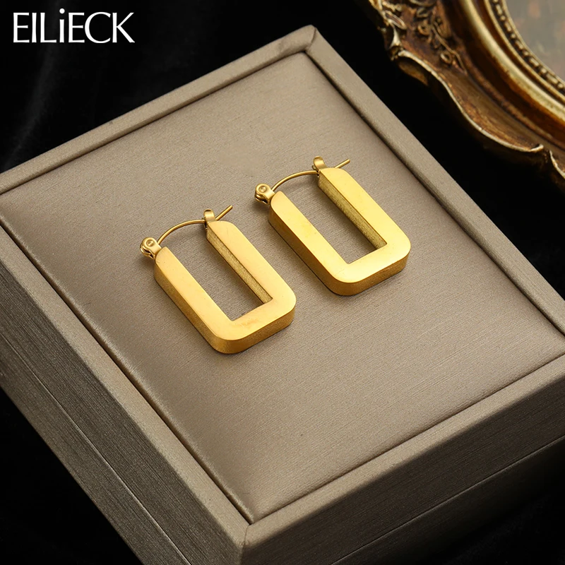 

EILIECK 316L Stainless Steel Golden Geometric Hoop Earrings Minimalist Rectangular Earrings Trendy Jewelry for Women Work Party