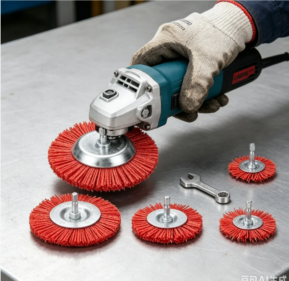 4Pcs Nylon Filament Abrasive Wire Cup Brush Nylon End Brush Kit for Drill Rotary Tool with 1/4 Inch Shank