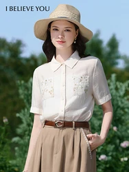 I BELIEVE YOU French Short Sleeve Shirts & Blouses Women 2024 Summer New Embroidery Pretty Office Lady Basics Shirt 2242055510