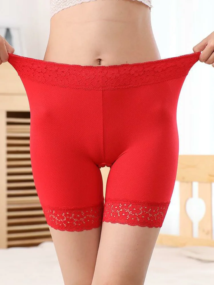 Red Ice Silk apewear Briefs Women's High Waist Cotton Crotch Lace  Se Pants Breathable Base Layer Trendy orts