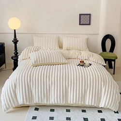 Soft Rabbit hair Bed linen set Fluffy warm winter bedding set double bed sheets set Duvet cover bedsheets set with pillows case