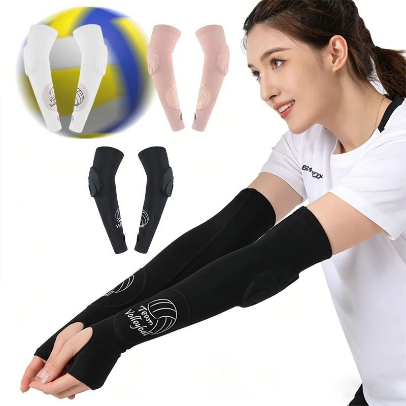 1Pair Volleyball Arm Sleeves Thickened EVA Pads Elbow Protection Arm Sleeves Thumb Hole Elastic Passing Hitting Forearm Sleeves
