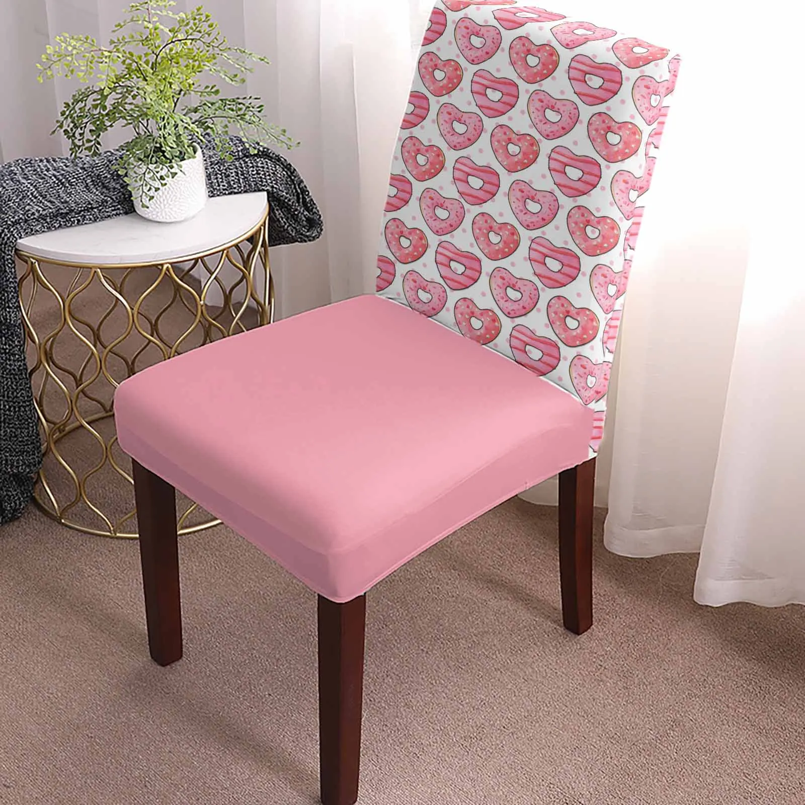 Valentine'S Day Polka Dot Love Chair Cover Set Kitchen Stretch Spandex Seat Slipcover Home Decor Dining Room Seat Cover