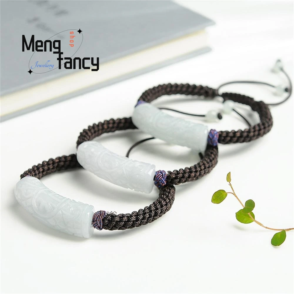

Natural A-goods Jadeite Carved Blessed Continuous Bracelet Hand-woven Couple Fine Fashion Luxury Jewelry Exquisite Holiday Gifts