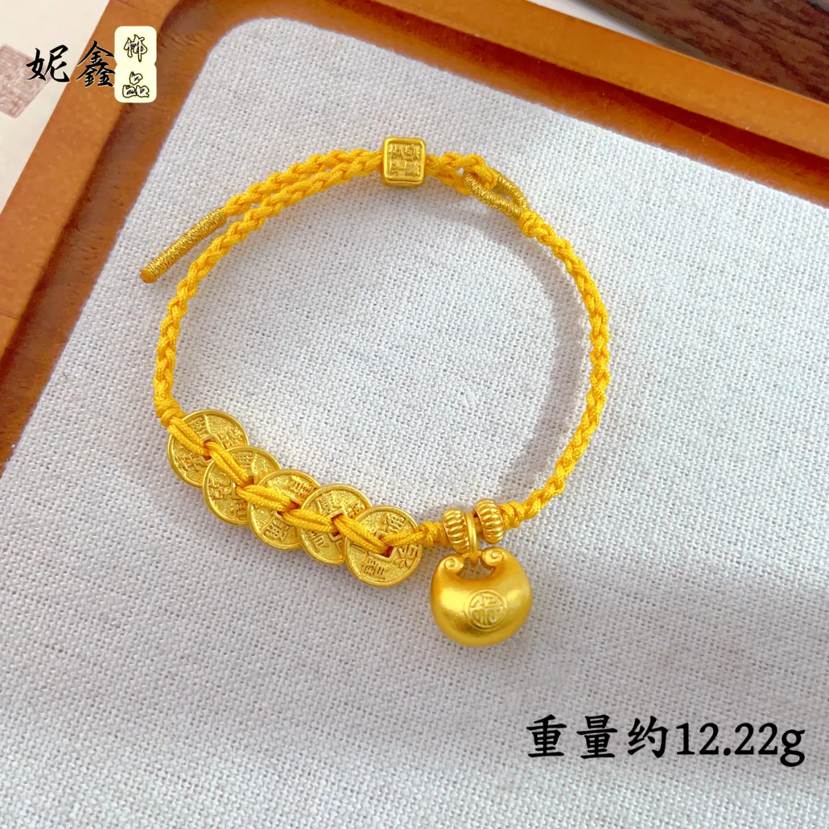 

Five Emperors Coin & Chubby Fortune Bracelet Women's 24K Gold AU999 - Five emperors for fortune, chubby pure gold, daily lucky