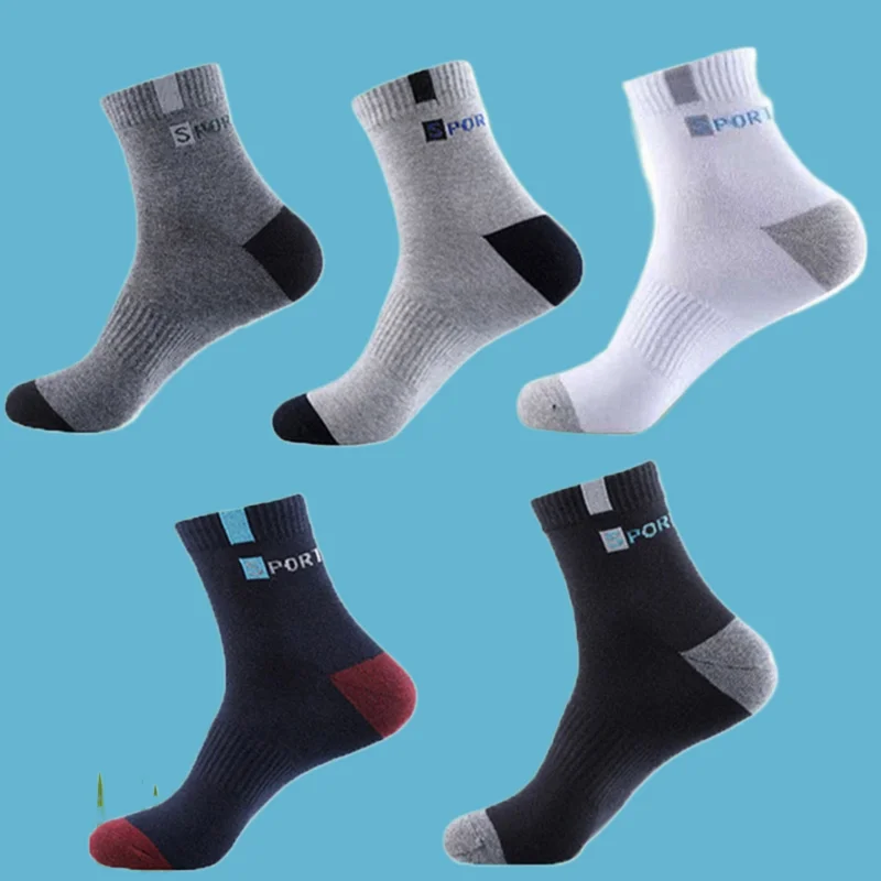 

5 Pairs 2024 New Solid Color Business Mid-tube Men Socks Bamboo Fiber Autumn Sweat Absorbent Deodorization Cotton Sports Sock