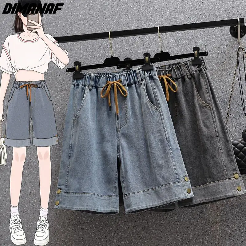 

Dimanaf Plus Size 2024 Women Pants Summer Short Jeans Denim Oversize Elastic Waist Fashion Loose Pants Basic Shorts