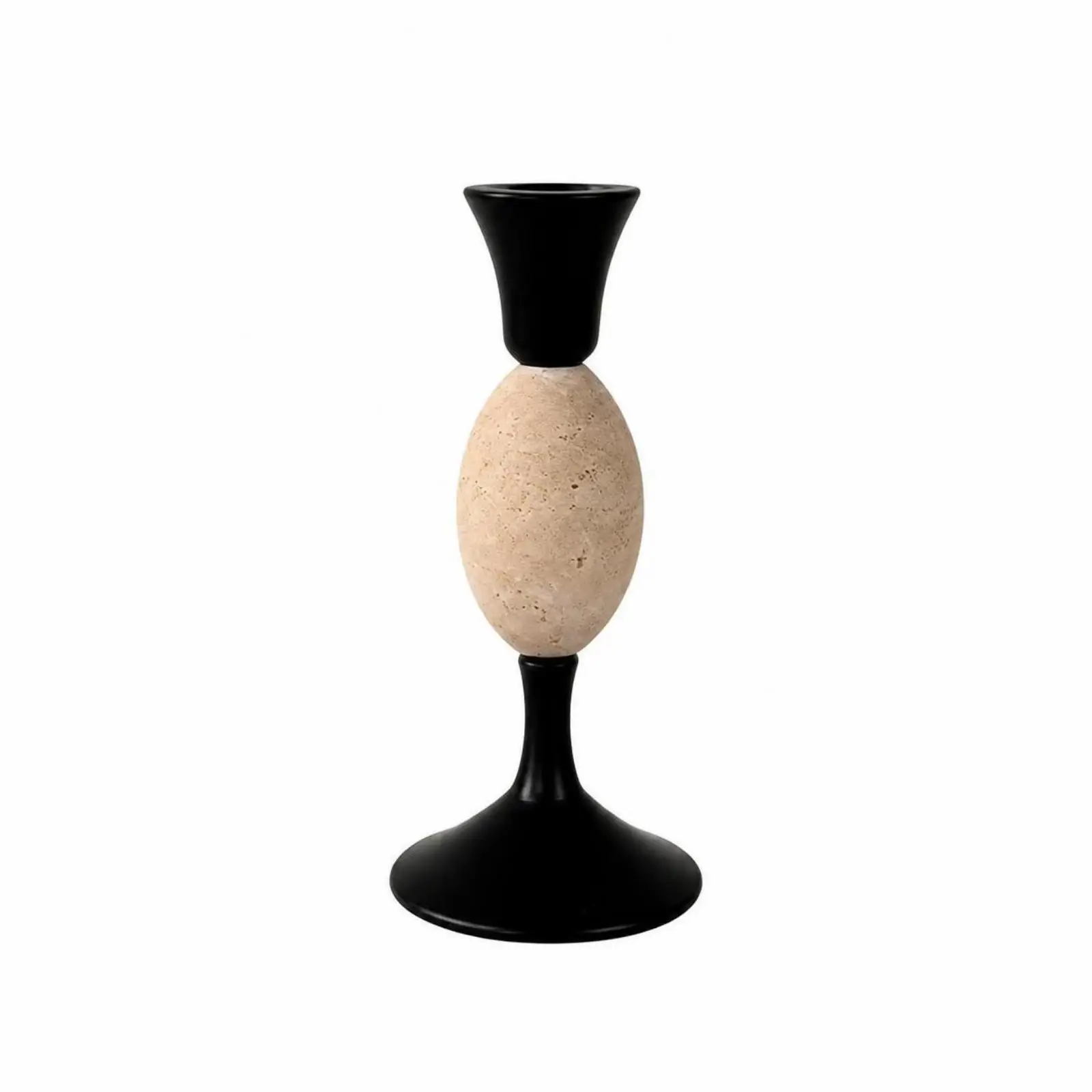 Modern Stone Candle Holder Metal Travertine Sculptural Taper Candlestick for Living Room Mantel Decor Art Centerpiece