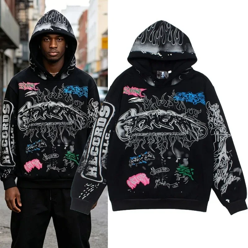 Hellstar Colorful Street Graffiti Paint Splatter Mud Dyed Distressed Vintage Hoodie Unisex Men Women Streetwear Casual