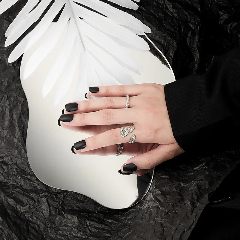 QMCOCO Silver Color Simple Design Irregular Grain Rings Retro Simple Round Opening Handmade Ring Fashion Fine Jewelry