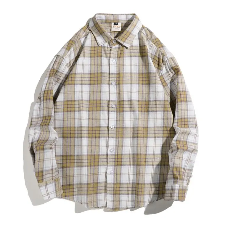 

Loose Plaid Long Sleeve Shirt for Men Casual Style Spring Autumn Fashion Trend Polyester Cotton Blend Comfortable Fit Top