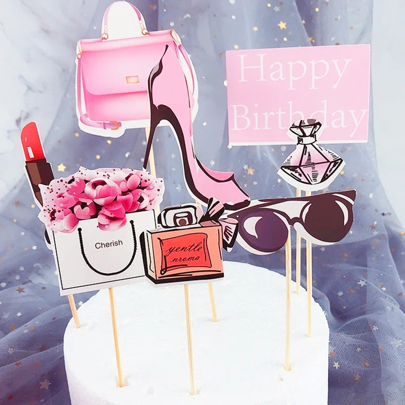 Perfume High-heeled Fashion Girl Cake Topper Cake Decoration Single Lady Happy Birthday Cake Topper Forever 21 Party Supplies