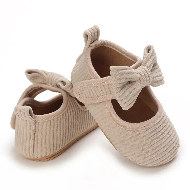 Baby Girl Shoes Corduroy Bow Flats Non-slip Soft Sole Newborn Walker Toddler Formal Sandals