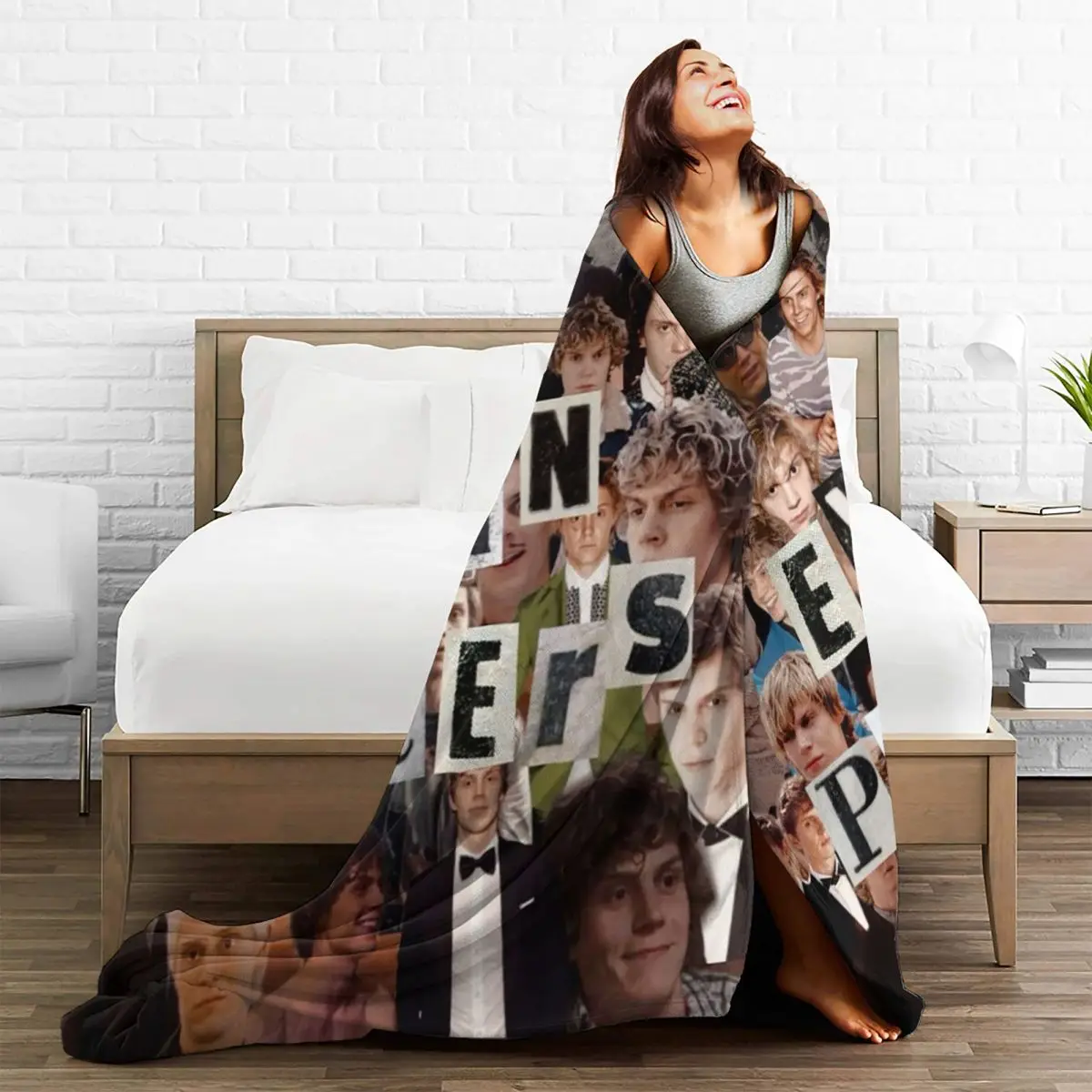 Evan Peters Pattern Blanket Soft Warm Flannel Throw Blanket Plush for Bed Living room Picnic Travel Home Sofa